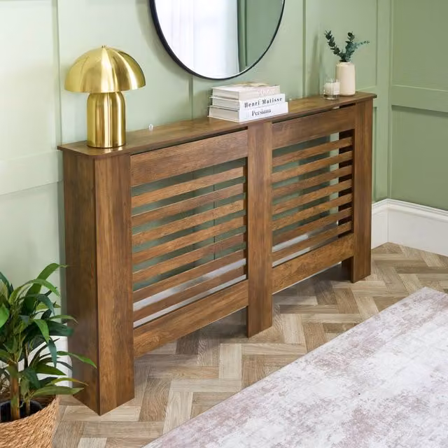 OHS Wood Effect Radiator Cover Sideboard Shelf in Brown Walnut