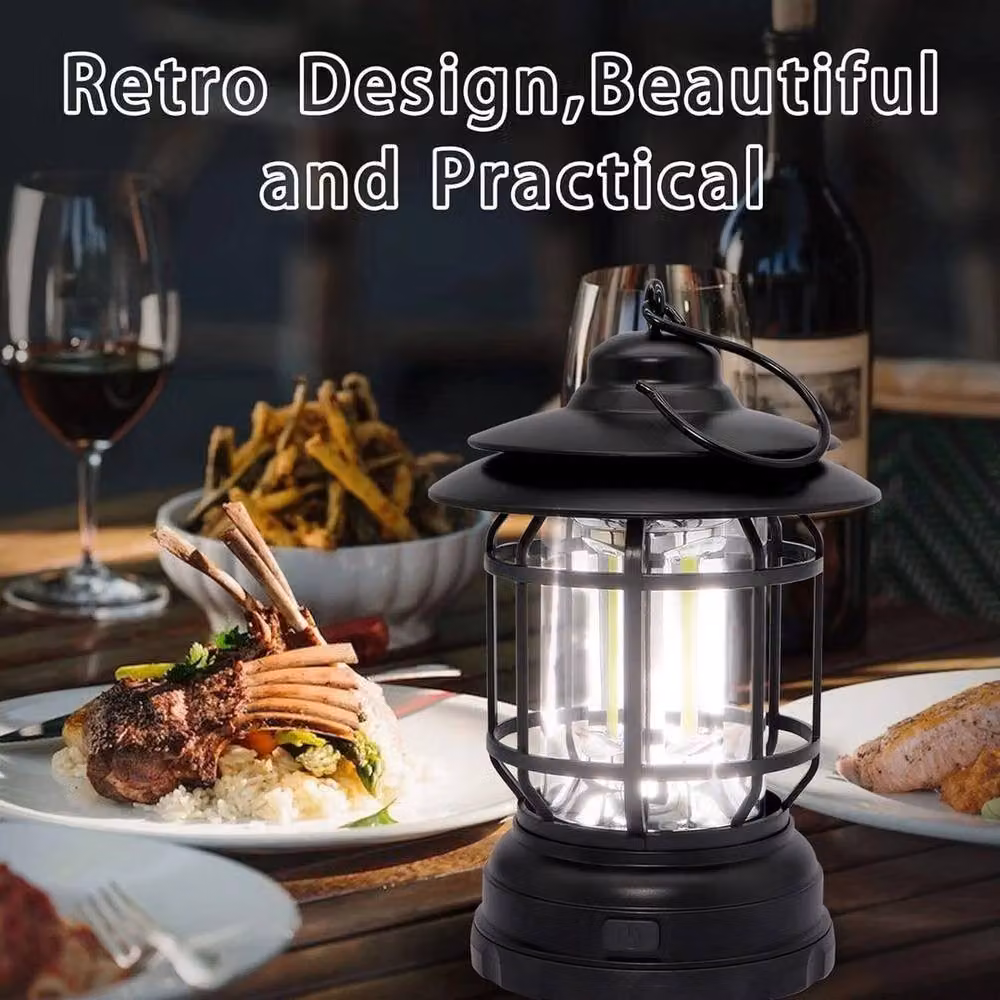 Kelvenix 2-Piece Retro LED Camping Lantern Set in Black – 4