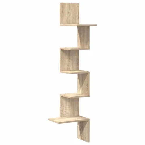 vidaXL Wall Mounted Corner Shelf in Sonoma Oak, W/D/H: 32 x 32 x 127.5 cm