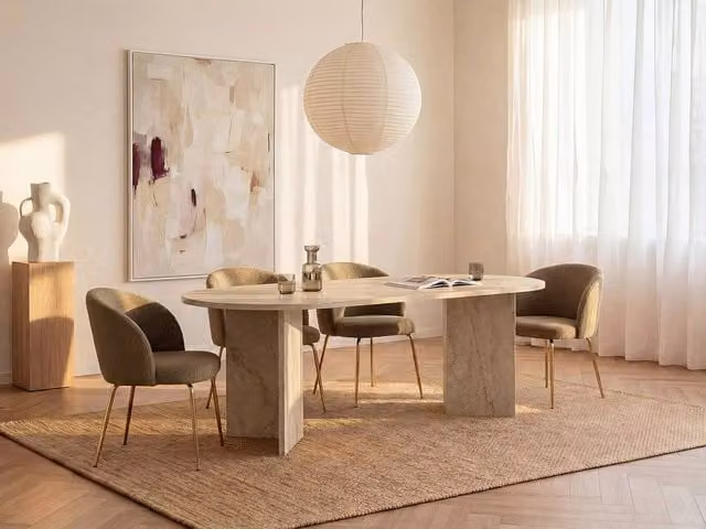 Vente-unique TOPANIA 8-Seater Rectangular Dining Table in Beige Travertine Effect, W: 240 cm, D: 90 cm, H: 74.7 cm