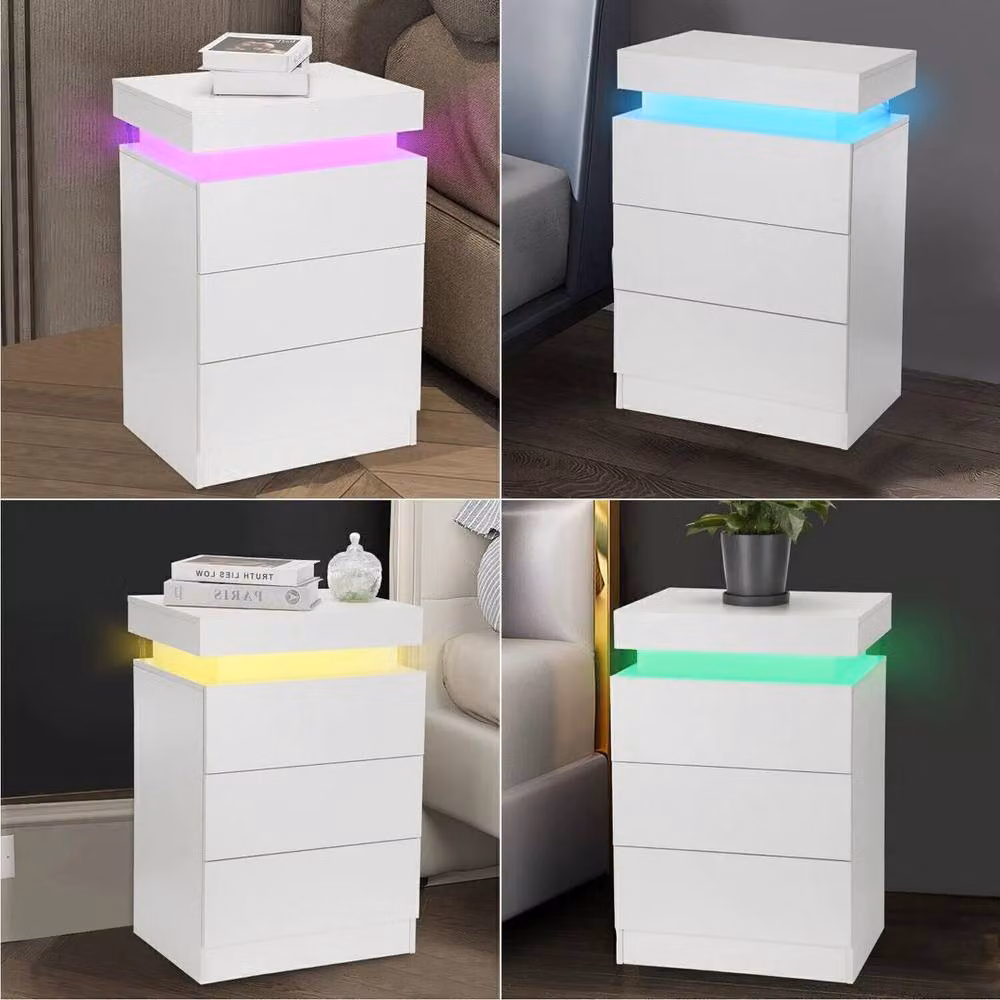 FLAVORA 3 Drawer Bedside Cabinet with RGB LED Light in White, W/D/H: 15 x 15 x 100 cm – 2