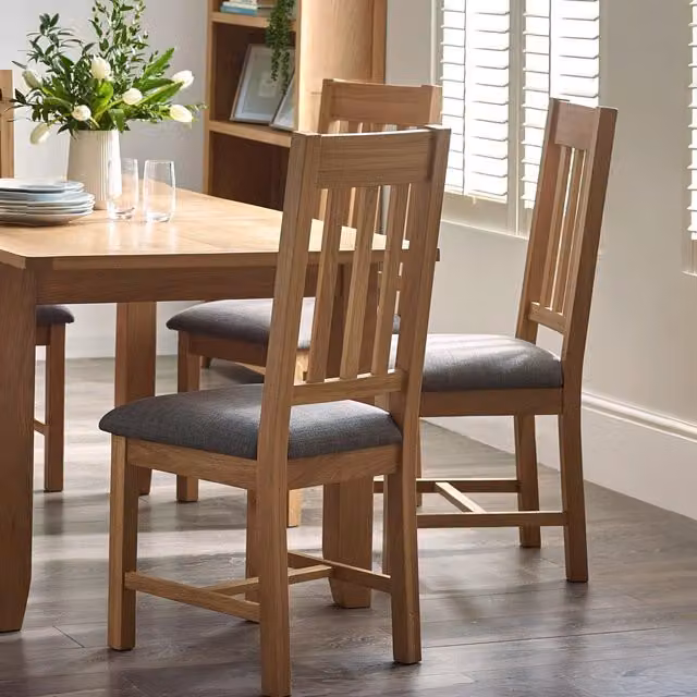 Julian Bowen Mallory Set of 2 Modern Oak Dining Chairs in Grey and Brown Fabric