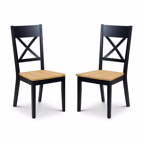 Julian Bowen Hockley Set of 2 Black Fabric Dining Chairs with Oak Wood Legs – 1