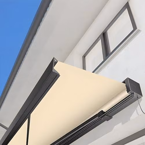 Primrose Deluxe Full Cassette Electric Patio Awning with Remote Control and Lights, Ivory White, W: 250 cm, D: 200 cm – 4