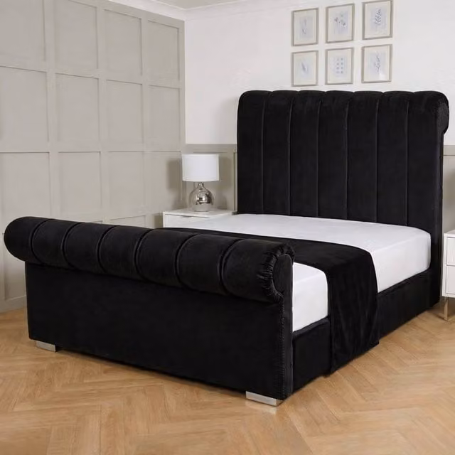Living Comfort Bedz Orion Black Velvet Upholstered Gas Lift Storage Bed with 48 Inch Headboard, W/D/H: 200 x 200 cm – 1