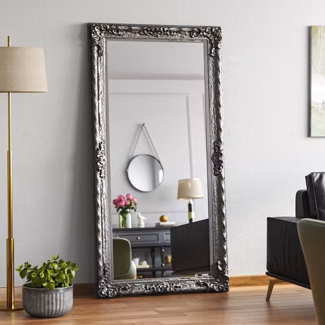 Livingandhome Oversize Retro Rectangular Full Length Freestanding Mirror in Silver