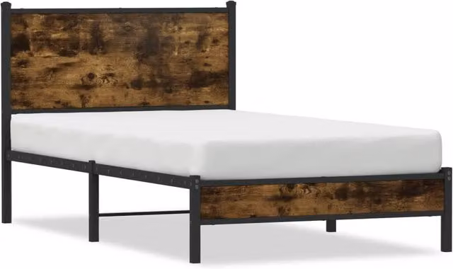 Berkfield Home Metal Bed Frame in Smoked Oak Brown, W/D/H: 100 x 200 cm