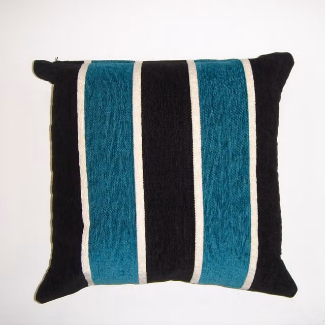Rapport Home Petrol Blue Striped Chenille Square Cushion Cover, W/D/H: 43 x 43 x 43 cm