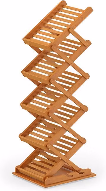 COSTWAY Foldable Bamboo Magazine Rack in Brown
