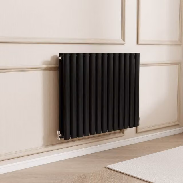 Banyetti Orva Black Horizontal Double Oval Column Radiator W: 60 cm, H: 76.7 cm