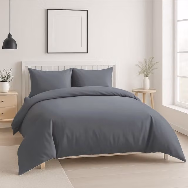 Home Sweet Home UK 200 Thread Count Cotton Percale Duvet Cover and Pillowcase Set in Grey – 1