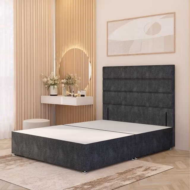Horizona Upholstered Velvet Divan Bed Base in Anthracite Grey, W/D/H: 120 x 200 x 34.5 cm