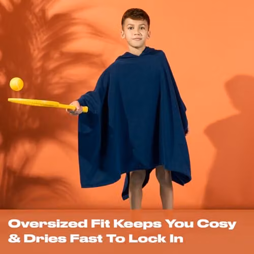 OHS Childrens Quick Drying Absorbent Hooded Poncho Towel in Navy Blue – 5