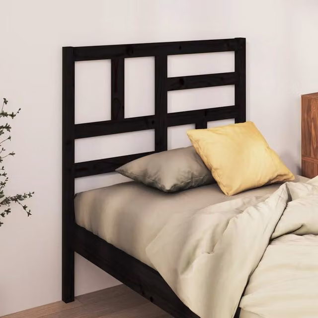 Berkfield Home Black Solid Wood Pine Bed Headboard W/D/H: 96 x 4 x 104 cm