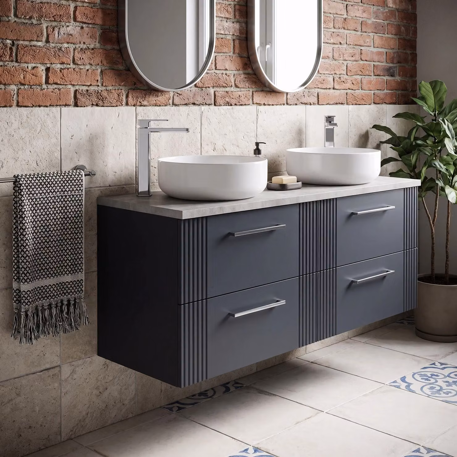 Balterley Wall Mounted 4 Drawer Bathroom Vanity Unit in Grey with Soft Close Doors, W/D/H: 120.0 x 45.5 x 54.5 cm – 2