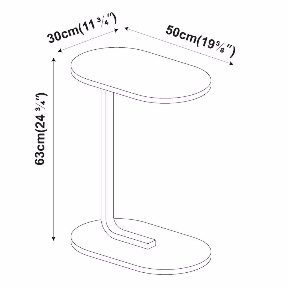Havendro Black C Shaped Side Table with Oval Wood and Metal Top – 2