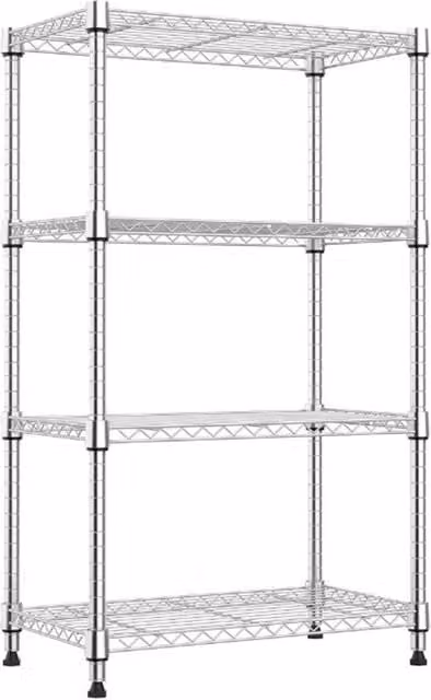 Nordara 4 Tier Adjustable Metal Kitchen Storage Shelf Rack in Silver, H 134.62 x W 60.96 x D 35.56 cm