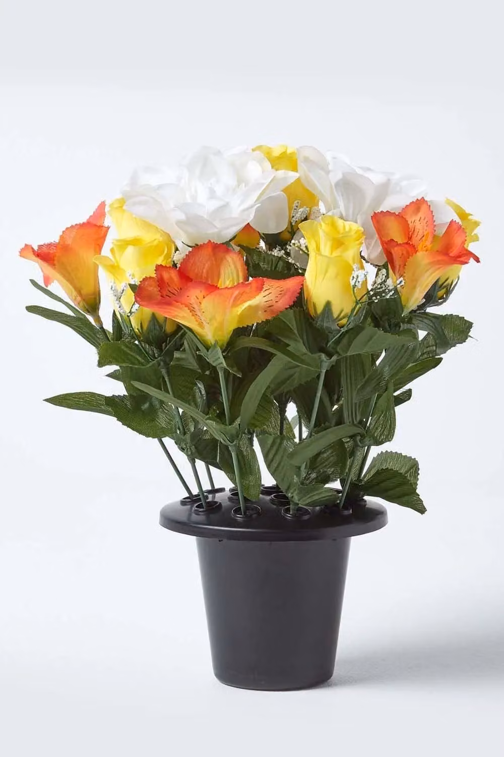 Homescapes Set of 2 Artificial Peony and Lily Grave Flowers in Black Pots, Height: 30 cm – 2