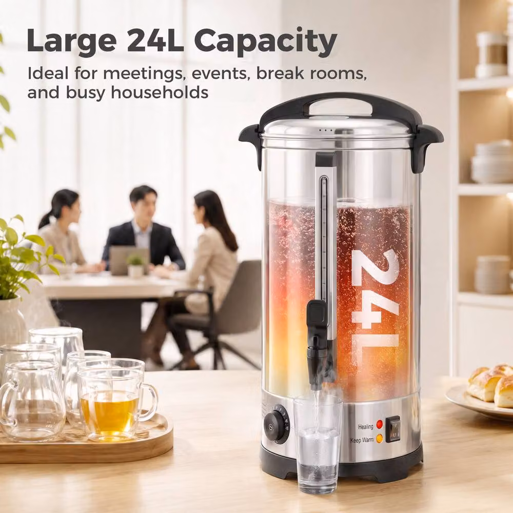 HOMCOM 24L Stainless Steel Catering Tea Urn with Keep Warm Function, Silver – 3