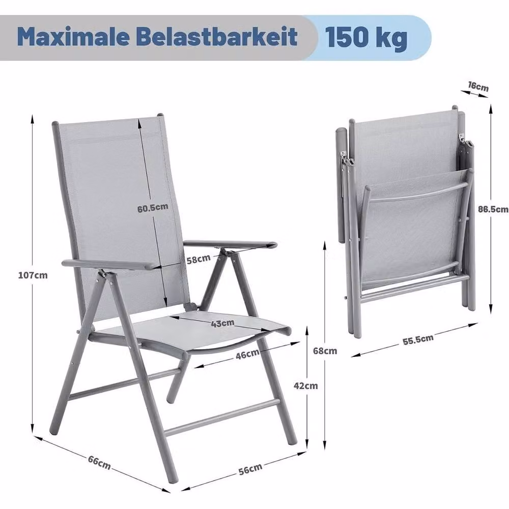 KORVIXA Set of 2 Grey Metal Folding Patio and Garden Chairs – 2