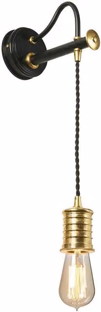 Netlighting Douille Industrial Indoor Wall Light, E27 Socket, Black and Polished Brass with Yellow Accents – 1