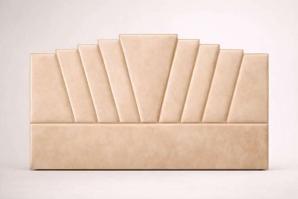 Paradise Beds Ltd Art Deco Upholstered Ottoman Gas Lift Storage Bed Frame with Headboard in Beige, Size: Double (140 x 200 cm) – 2
