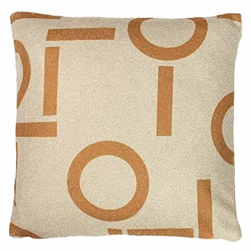 Riva Home Shearling Circa Square Polyester Filled Cushion in Orange, Brown and Beige, W/D/H: 43 x 43 x 43 cm