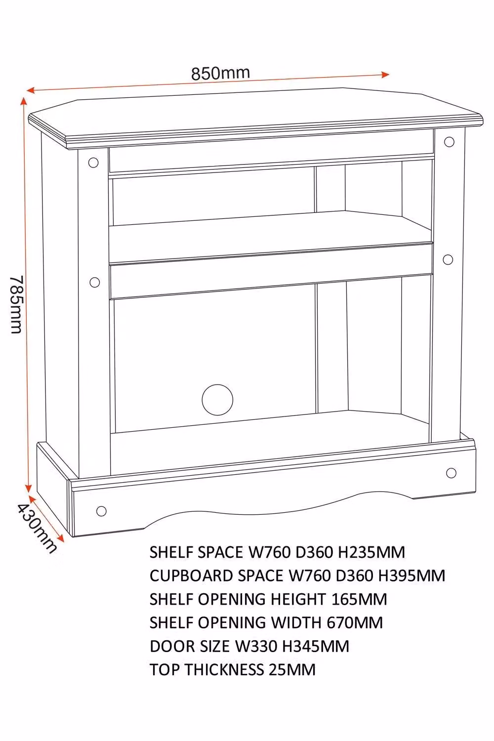 Seconique Corona Corner TV Cabinet in Brown Waxed Pine W/D/H: 78.5 x 43.0 x 85.0 cm – 4