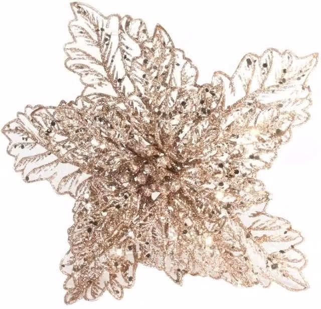 KDMD Rose Poinsettia Filigree Christmas Decorations with Clip, Gold, Dia: 22 cm, 3 Pack
