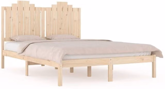 Berkfield Home Solid Wood Pine Double Bed Frame in Beige, W: 135 cm, L: 190 cm – 1