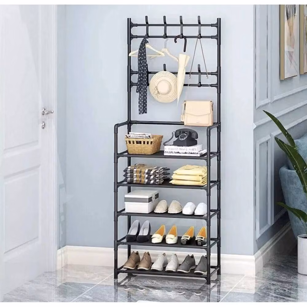 FORGEVIO Metal Coat and Hat Stand with 8 Hooks and Shoe Rack in Matt Black – 4