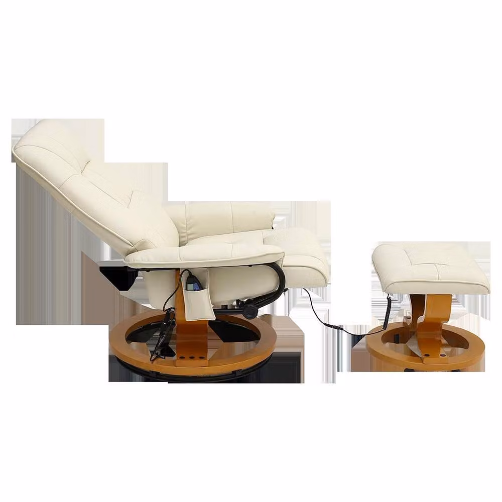 More4Homes Tuscany Bonded Leather Swivel Recliner Massage Chair with Ottoman in Beige – 2