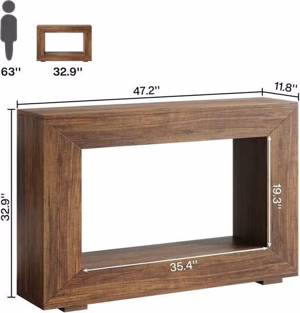 VOGREX Rustic Farmhouse Wooden Console Table in Brown – 1