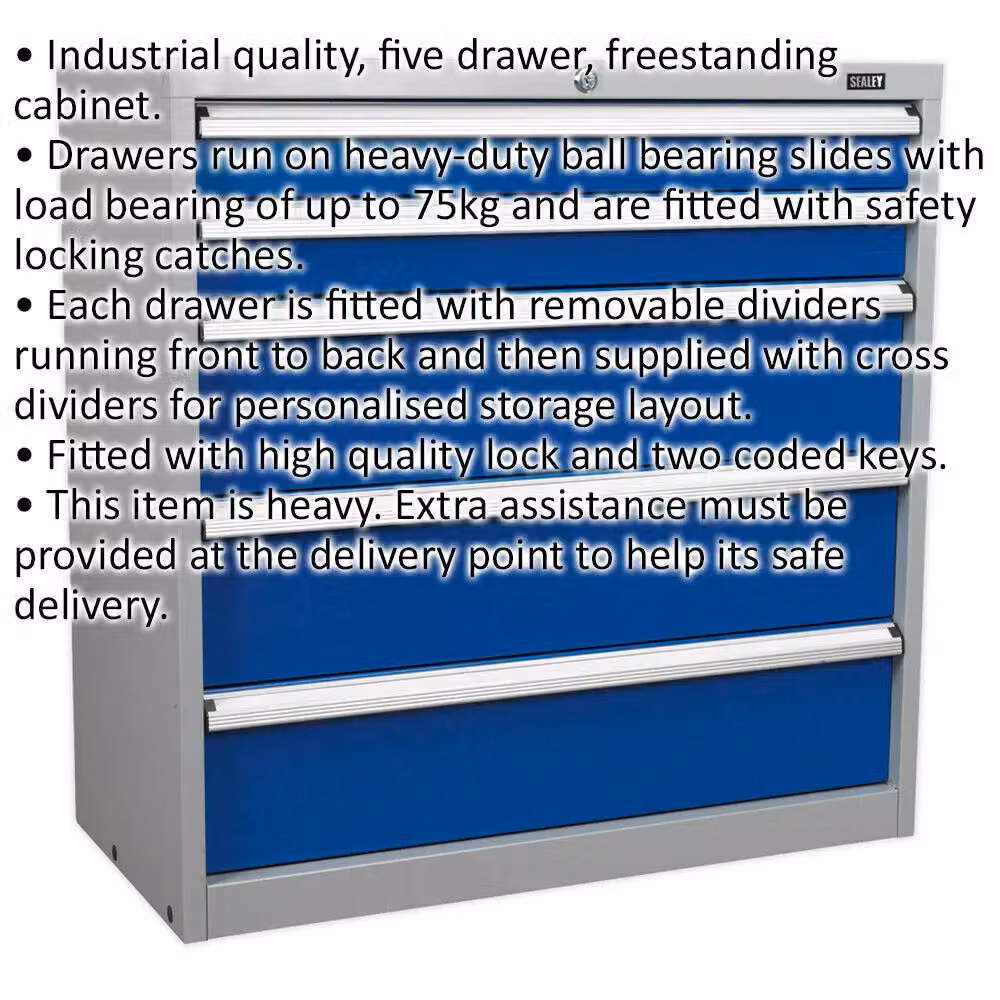 Loops 5 Drawer Industrial Metal Cabinet in Blue, W/D/H: 900 x 450 x 900 mm – 2