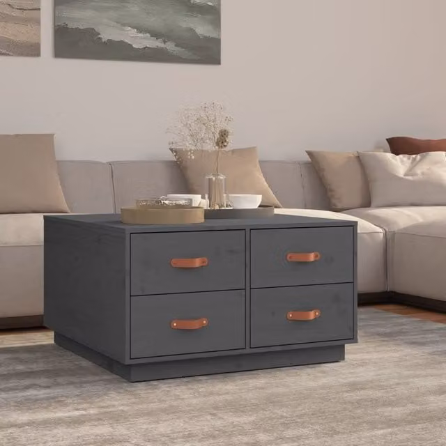 Berkfield Home Grey Rustic Solid Pine Square Coffee Table W/D/H: 80 x 80 x 45 cm