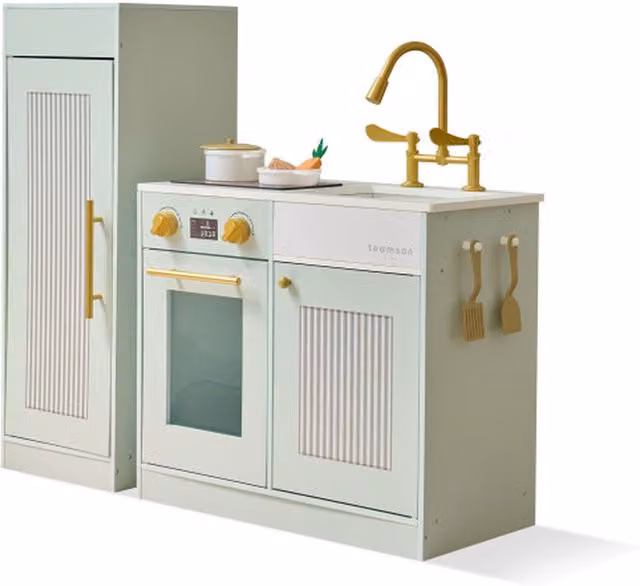 Teamson Kids Modern Wooden Play Kitchen with Fridge and Stove in Green, W/D/H: 76 x 30 x 30 cm