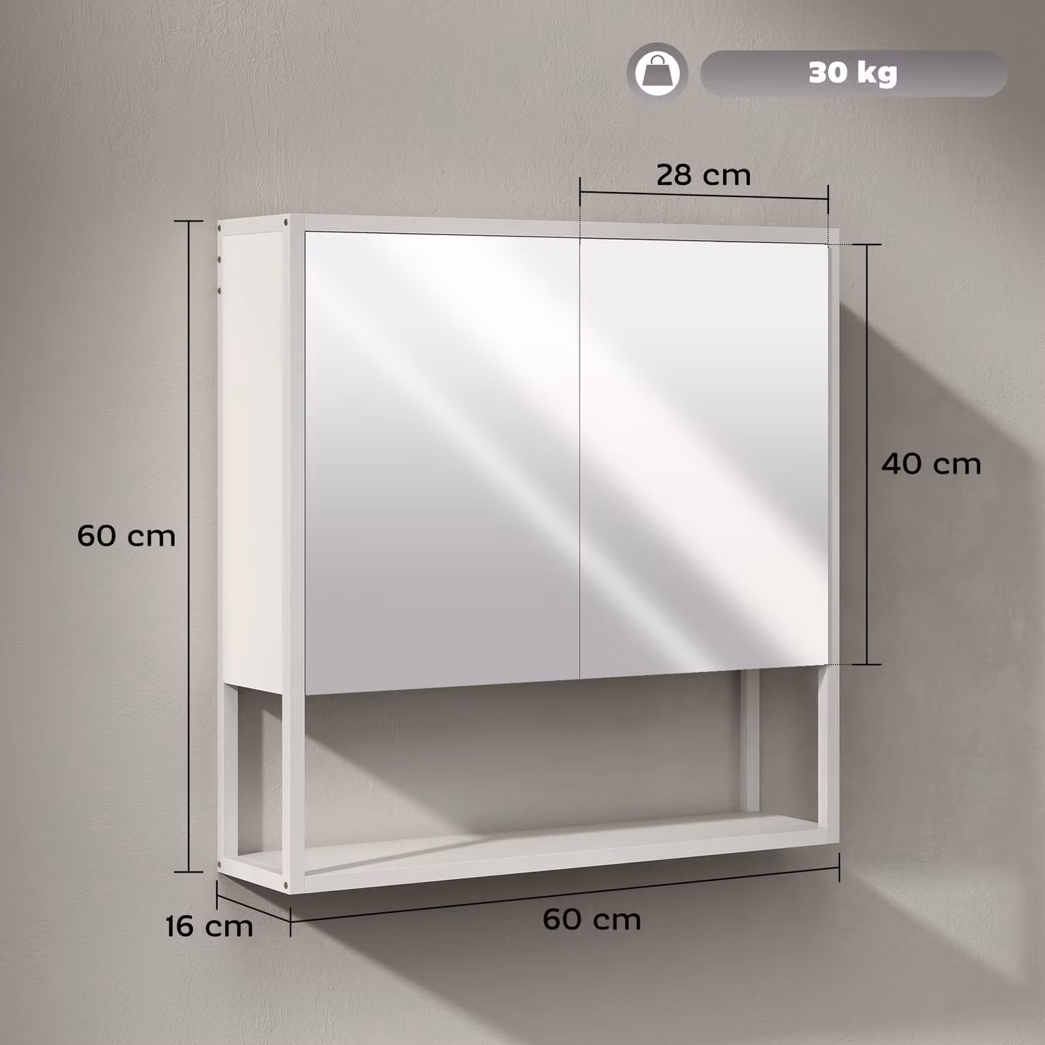 HOMCOM White Wall-Mounted Bathroom Mirror Cabinet with Soft-Close Hinged Doors and Internal Shelves – 2