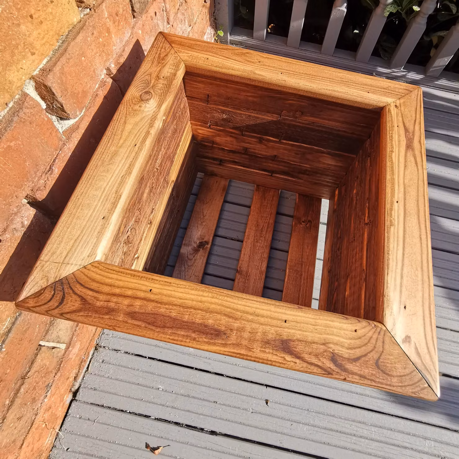 Samuel Alexander Rustic Chunky Wooden Square Garden Planter, 46 x 46 x 45 cm – 6