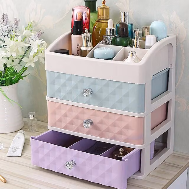 Livingandhome Multicolour Plastic Makeup Organizer with 3 Drawers