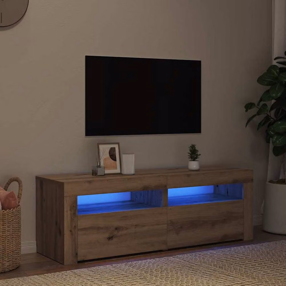 Berkfield Home Modern TV Cabinet with LED Lights in Artisan Oak Brown, W/D/H: 120 x 35 x 40 cm – 3