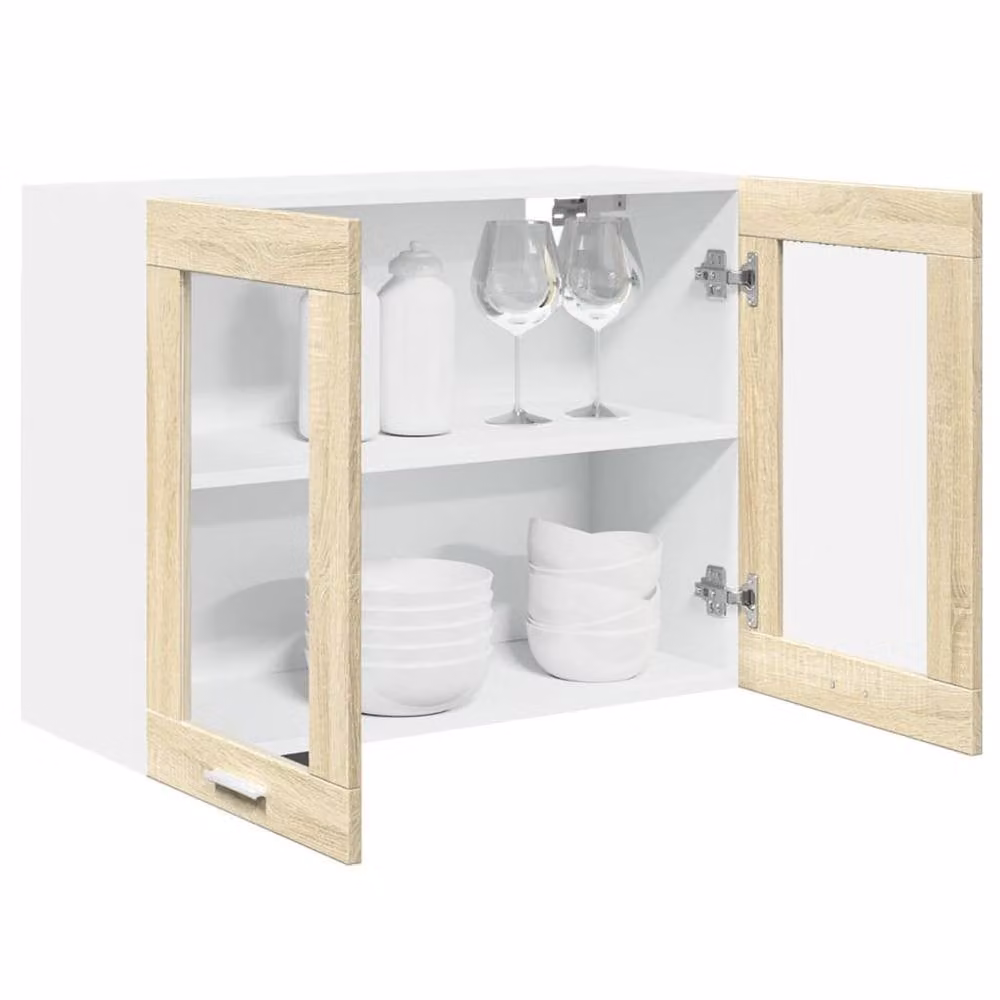 Berkfield Home Lyon Hanging Glass Cabinet in Sonoma Oak Brown, W/D/H: 80 x 31 x 60 cm – 2