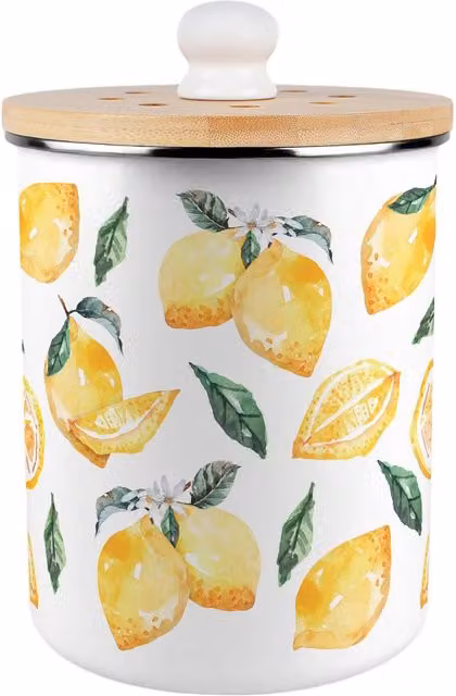 Purely Home Metal Food Waste Caddy with Flip Lid, 2 l, Yellow and Multicolour