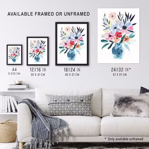 Artery8 Boho Spring Flower Bouquet in Vase Multicolour Wall Art Poster Print on Thick Paper, W: 46 cm, H: 61 cm – 3
