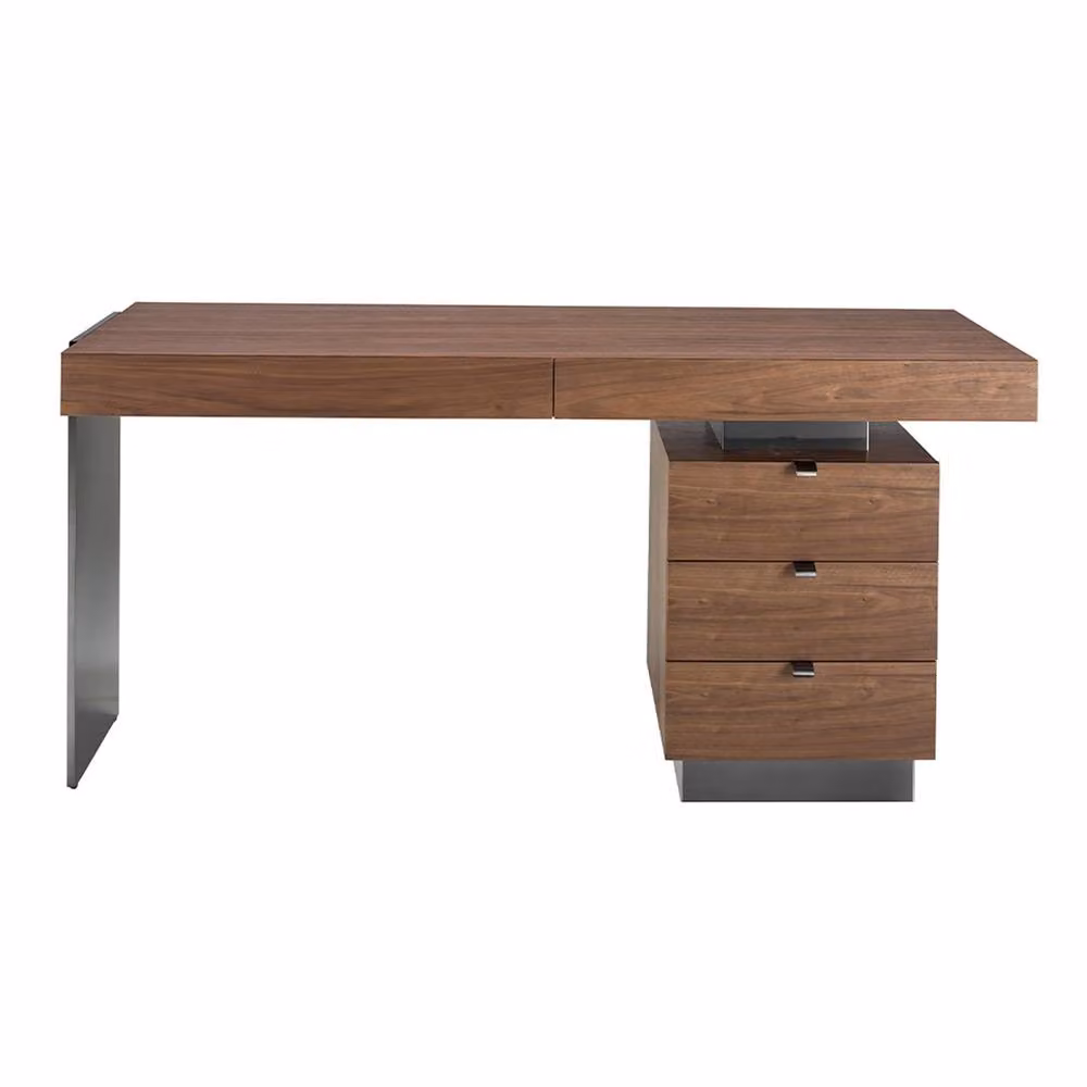 Angel Cerda Walnut Writing Desk in Brown with Darkened Polished Steel Legs, W: 160 cm, D: 60 cm, H: 76 cm – 2
