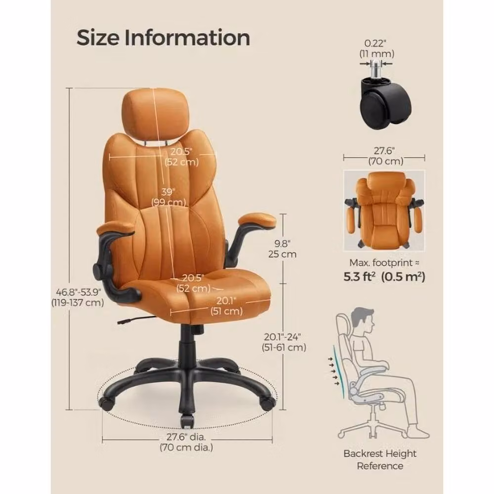 SONGMICS Ergonomic Gaming Chair in Brown and Beige Synthetic Leather with Headrest and Armrests – 3