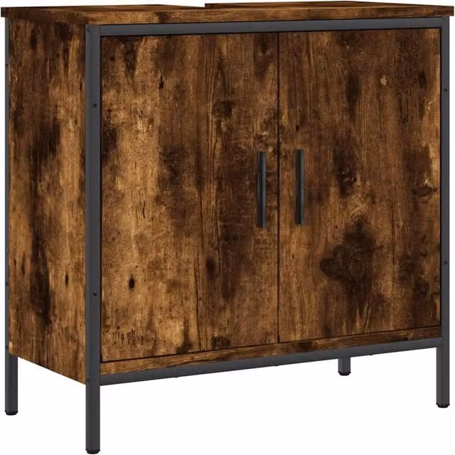 Berkfield Home Smoked Oak Bathroom Sink Cabinet, Brown, W/D/H: 60 x 30 x 60 cm