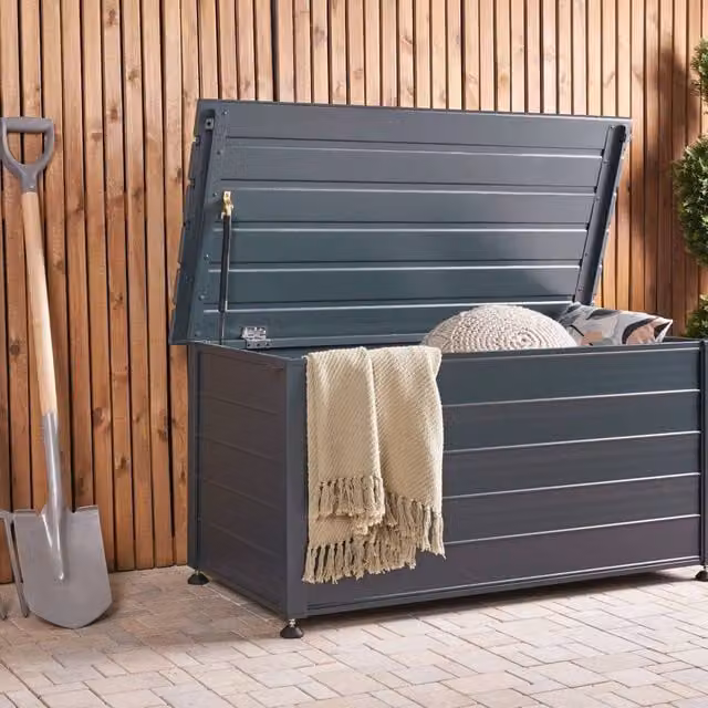 Wyld and Coco Premium Aluminium Garden Storage Box in Matt Dark Grey W/D/H: 123 x 60 x 60 cm