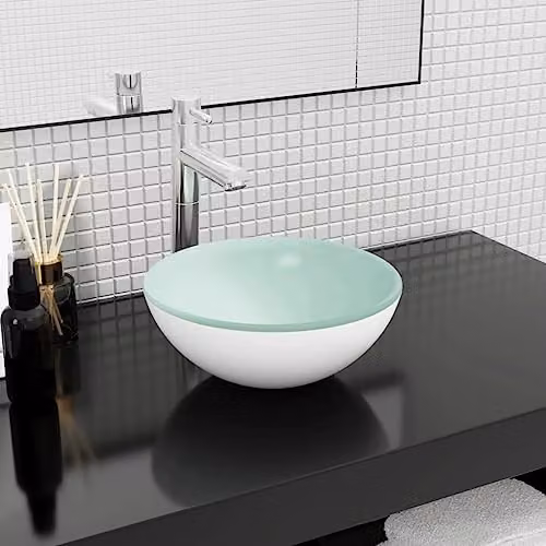 vidaXL Round White Tempered Glass Countertop Basin, W: 30 cm, D: 12 cm, H: 12 cm – 2
