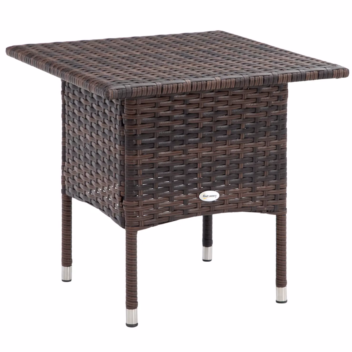 OUTSUNNY Brown PE Rattan Outdoor Coffee Table and Side Table – 2