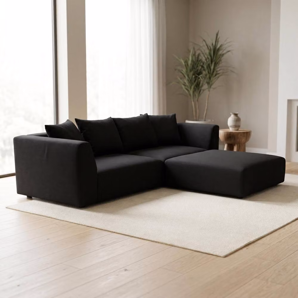 Abakus Direct Tokyo L-Shape Corner Sofa in Black Geometric Basket Weave Fabric with Reversible Deep Seats and Scatter Cushions – 2